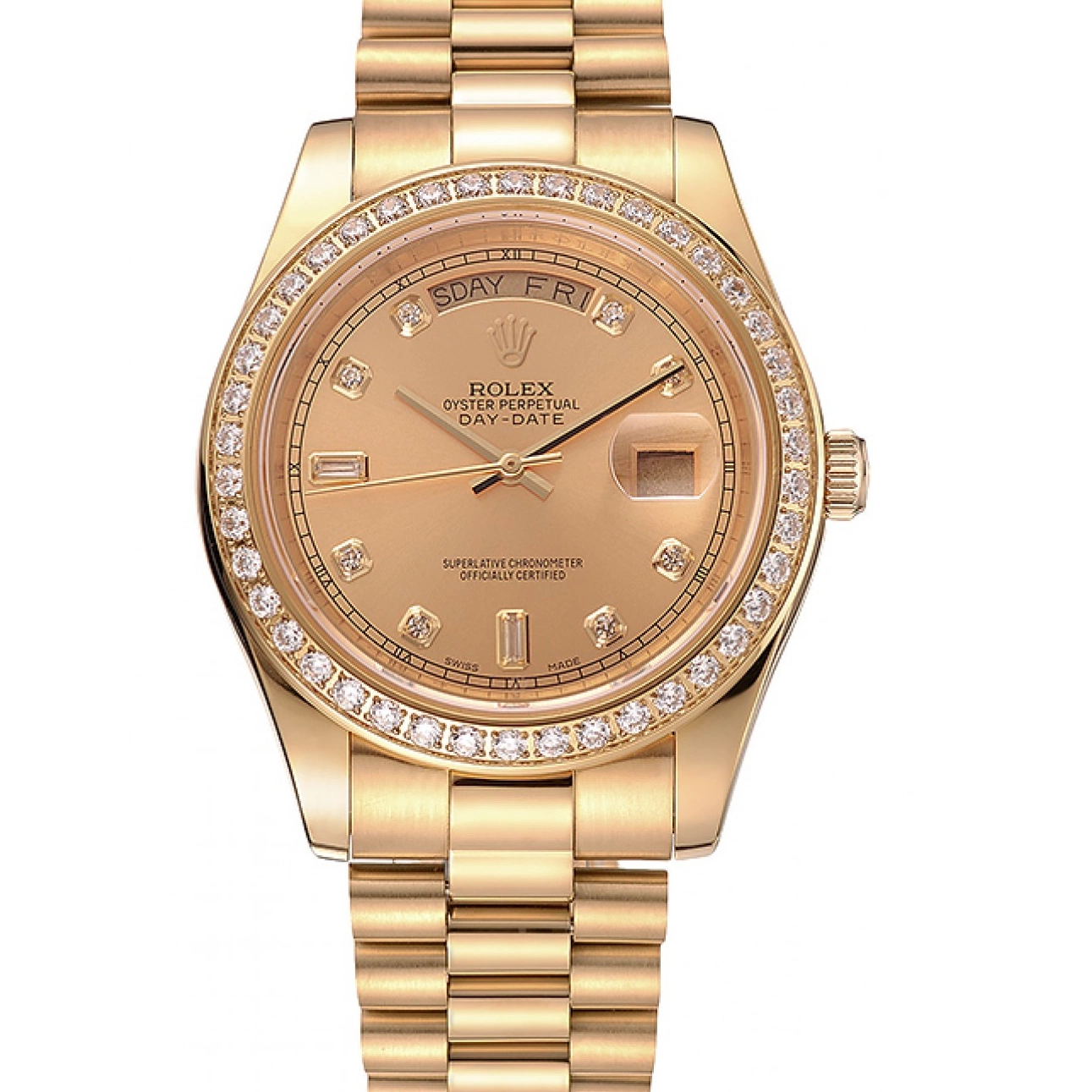 Diamond Bracelet Swiss Dial 1454099 Day-Date Rolex Gold Champagne Bezel 0701